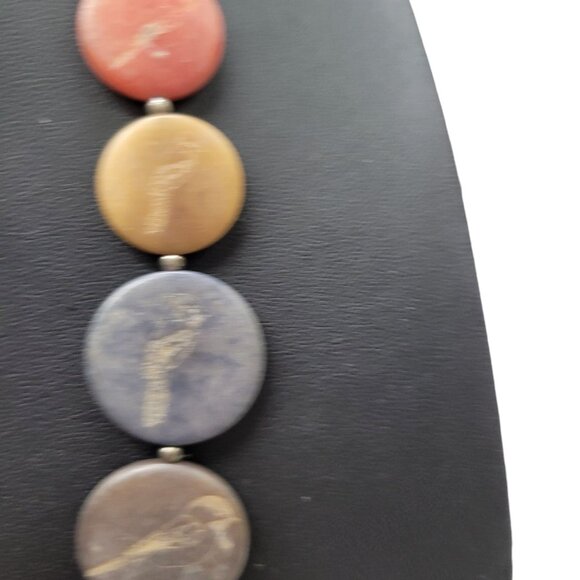 Leju Handmade Necklace Vegan Vegetable Ivory Engraved Bird 18" Earth-Tone Round - Picture 6 of 10